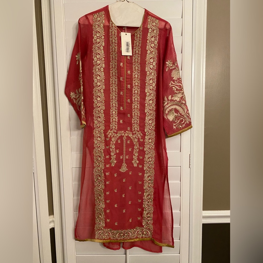 Sana‎ Safinaz Women’s Floral Tunic Red Event Dress Cover Up Size 37